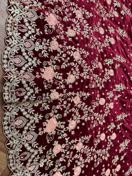 Velvet Maroon Embroidered Lace, For Garment at Rs 100/meter in Surat