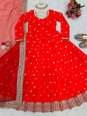 Red colour designer embroidery work  party wear suit