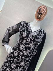 Black colour with designer thread embroidery work on suit