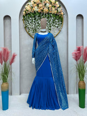 Blue colour beautiful sequence work on lehenga saree