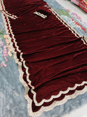 Maroon colour designer work lace border ready to wear saree