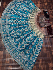 Peacock blue colour beautiful zari embroidery bridal lehenga choli