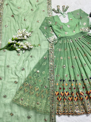 Designer thread embroidery sequence work on premium georgette Anarkali suit