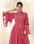 Rose pink colour embroidery thread work Gown