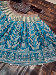 Peacock blue colour beautiful zari embroidery bridal lehenga choli
