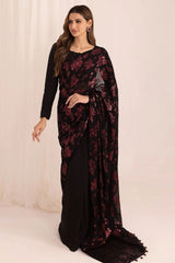 Black colour with red  sequence work on premium georgette saree