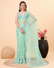 Embroidery Sequence Cut Work Border On Soft Net Saree