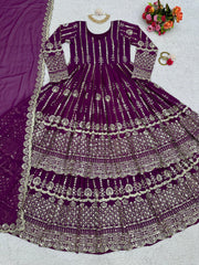 Wine colour wedding wear embroidery sequence work designer top lehenga
