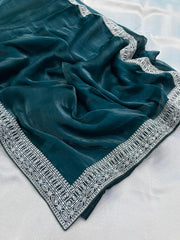 Designer thread embroidery work on premium Zimny choo saree