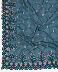 Designer sequence embroidery work on premium organza silk saree