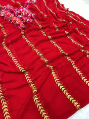 Red colour embroidery work premium georgette saree