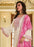 White and rose pink colour zari sequence work suit