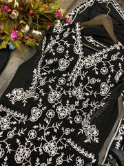Black colour with designer thread embroidery work on suit
