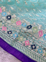 Pastel green colour beautiful embroidery thread work saree