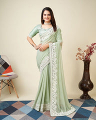 Thread embroidery sequence work saree with designer blouse