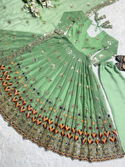Designer thread embroidery sequence work on premium georgette Anarkali suit