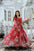 Red colour floral print sequence work gown