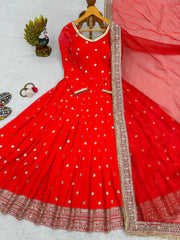Red colour designer embroidery work  party wear suit