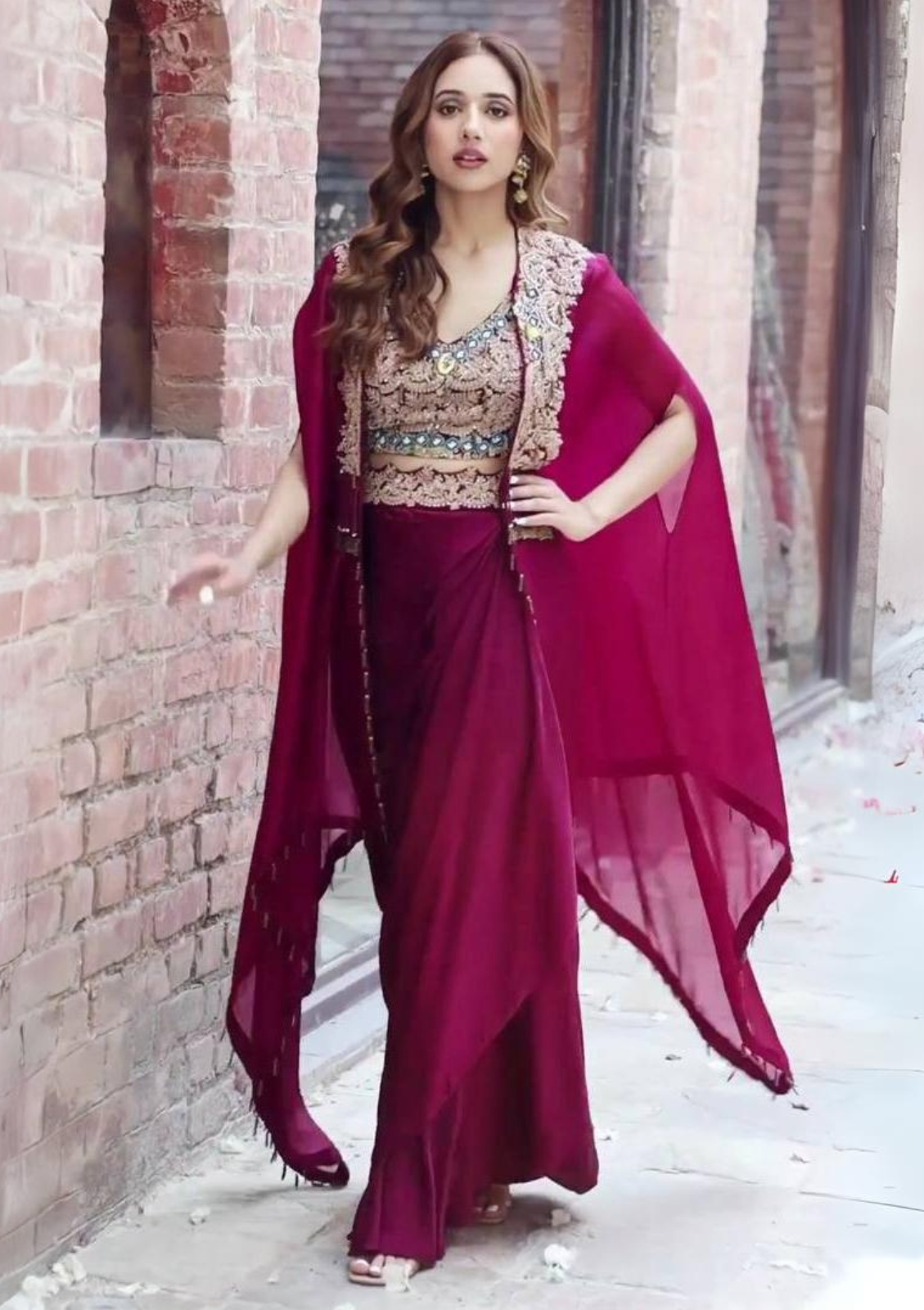 Indo western pattern plazzo with designer shrug suit
