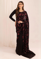 Black colour with red  sequence work on premium georgette saree