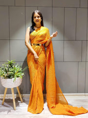 1 Min Ready-To-Wear Saree with full sequence designer blouse