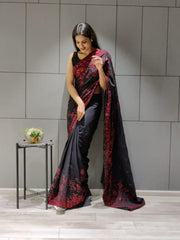 1 min ready to wear black sequence work saree