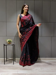 1 min ready to wear black sequence work saree
