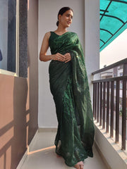 1 min ready to wear green double sequins work saree