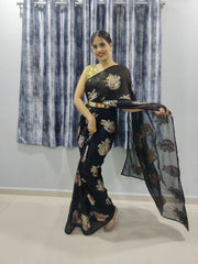 1 min ready to wear black designer saree