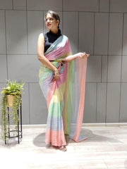 1 min ready to wear multi colour saree