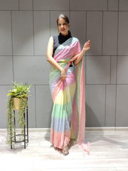 1 min ready to wear multi colour saree