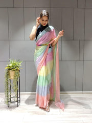 1 min ready to wear multi colour saree