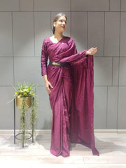 1 min ready to wear wine full sequence work saree