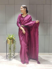 1 min ready to wear wine full sequence work saree