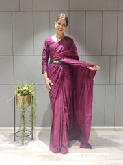 1 min ready to wear wine full sequence work saree