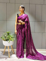 1 min ready to wear rangoli silk sequins saree
