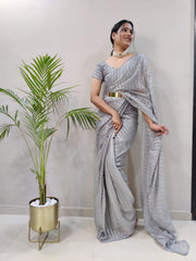 1Min ready to wear With Heavy Zari And sequence Work saree