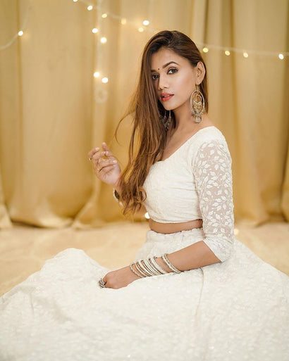 Buy White Net Embroidered Wed Design V Neck Paola Bridal Lehenga Set For  Women by Ritika Mirchandani Online at Aza Fashions.
