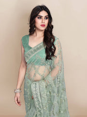 New designer embroidery work with lace border net saree
