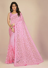 Beautiful designer work on premium super net saree