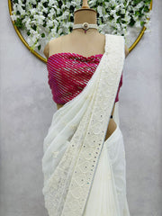 Designer thread work saree with sequence work blouse