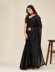 New party wear designer sequence embroidery work black saree