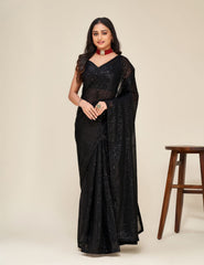 New party wear designer sequence embroidery work black saree