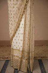 Party wear designer zari sequence work soft net saree