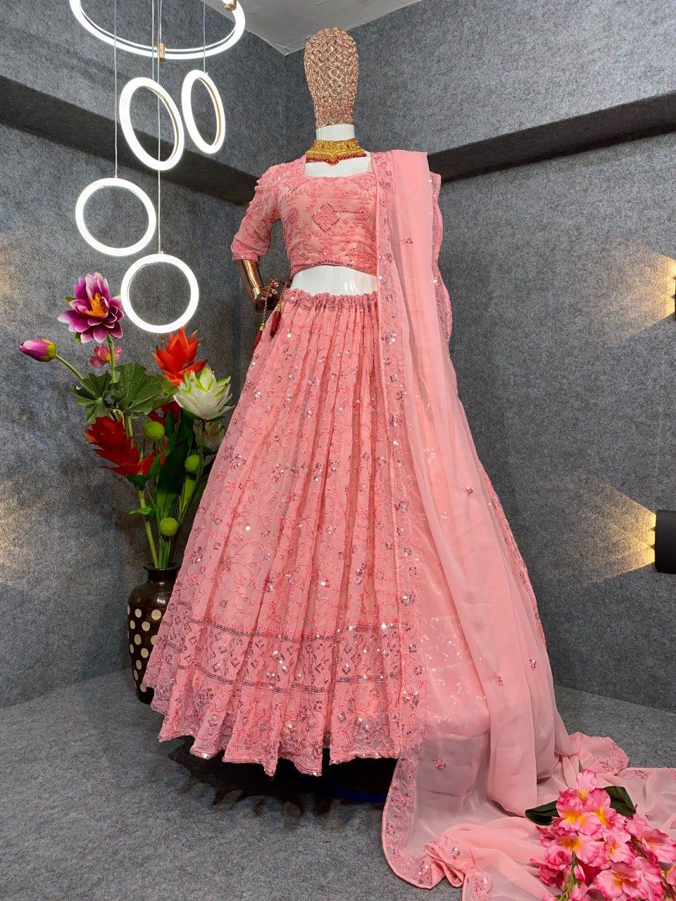 Gajri Pink Colored Georgette Lehenga Choli – DK Fashion Hub