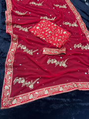 Fancy embroidery sequence with moti work designer saree