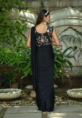 Boutique style  1 min ready to wear black saree with beautiful embroidery work stitch blouse