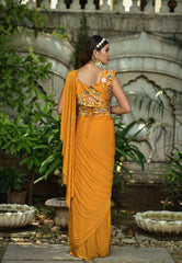 Boutique style  1 min ready to wear yellow saree with beautiful embroidery work stitch blouse