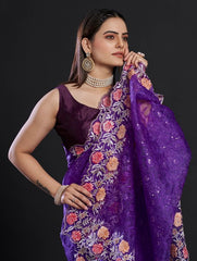 Beautiful embroidery sequence work purple saree