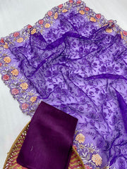 Beautiful embroidery sequence work purple saree